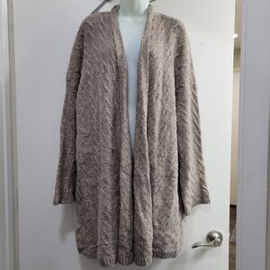J Jill Open Cardigan Sweater Oatmeal Beige XL Tall Cable Knit Transitional Cozy